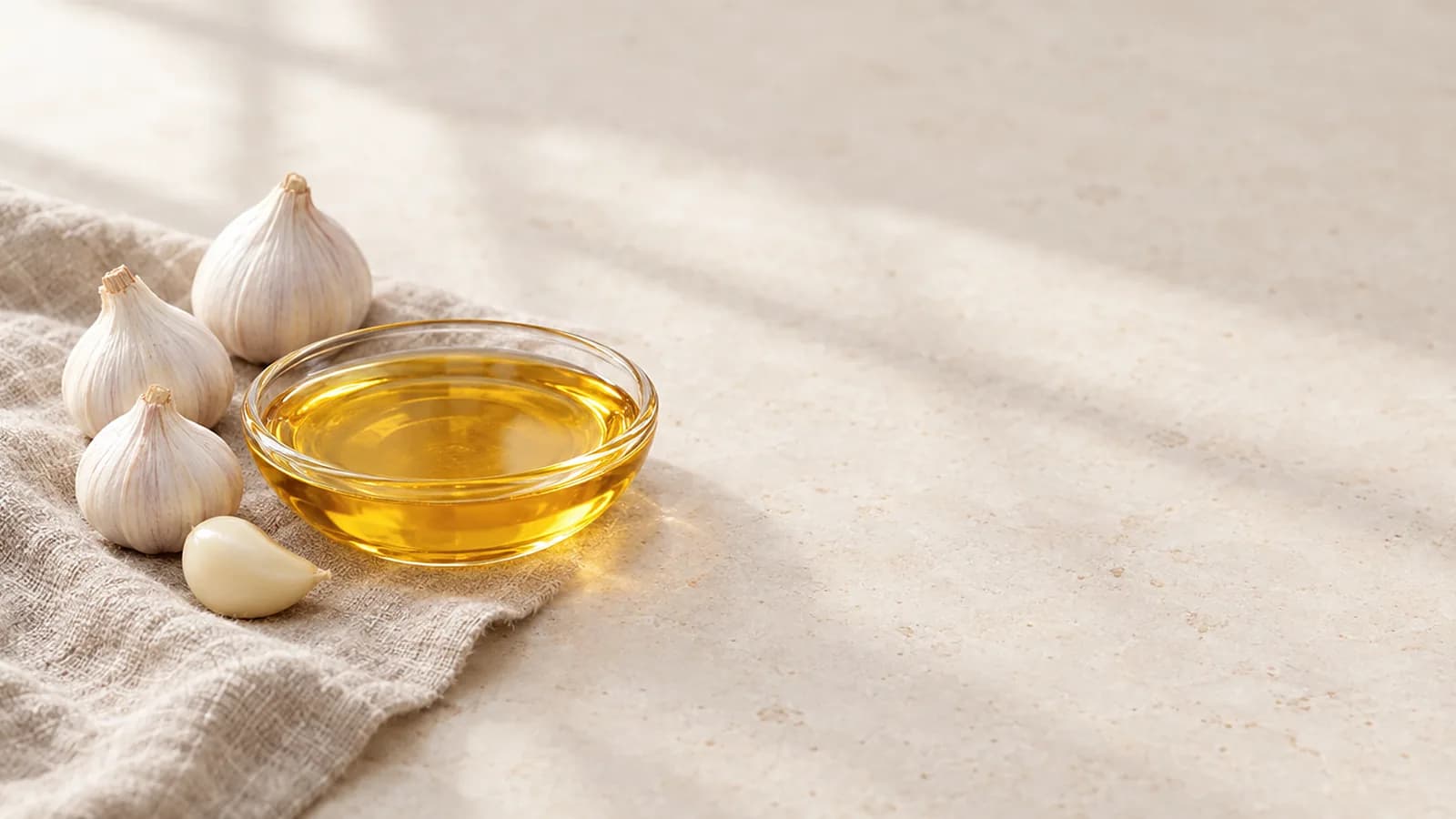 زيت الثوم في وعاء زجاجي مع الثوم الذكر